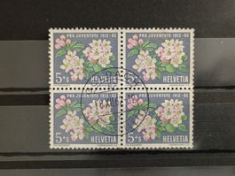1962 Apfelblütenzweig Viererblock Vollstempel