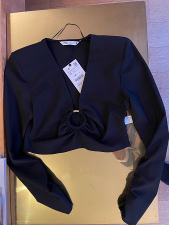 ZARA elegant black crop top, size S. NEW with price tag.