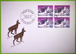 1971 / ERSTTAGSUMSCHLAG / 4-ER BLOCK BRIEFMARKEN FR. 0.30