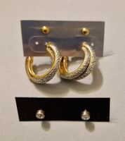 Ohrstecker gold: 1 x Creolen und 2 x Knopf & Glitzerstein