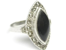Antik Ring Silber 925 Onyx Markasiten Gr. 58.5