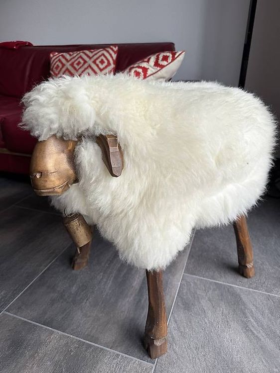 Holz Schaf Mit Echtem Fell