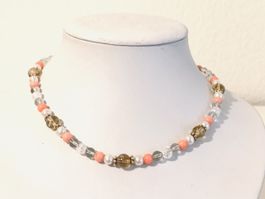 Citrine, Coral & Pearl Necklace - Gold Plated Silver