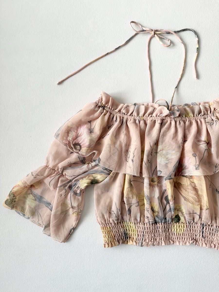 H&M Top: Floral Off-Shoulder Top, Ruffle Trim – Nuovo (secondo la descrizione) da Zürich venduto da kru_8dtk 2