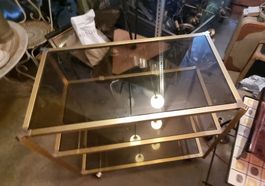 Rollender Desserttisch aus Messing mit 3 Glasplatten, 70er J