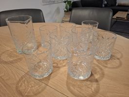 8 Kristallgläser / Tumbler mit Krug