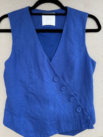 Mango Linen Vest Top, Cobalt Blue, Size S - Summer Style