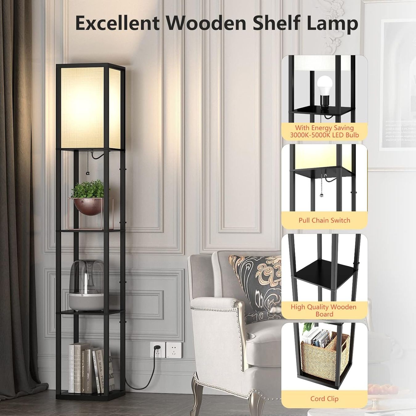 Scaffali: Büro Stehlampe aus Holz mit Regal Eckregal Regalbeleuchtung – Nuovo e nell'imballaggio originale da Herisau venduto da Serenco 3