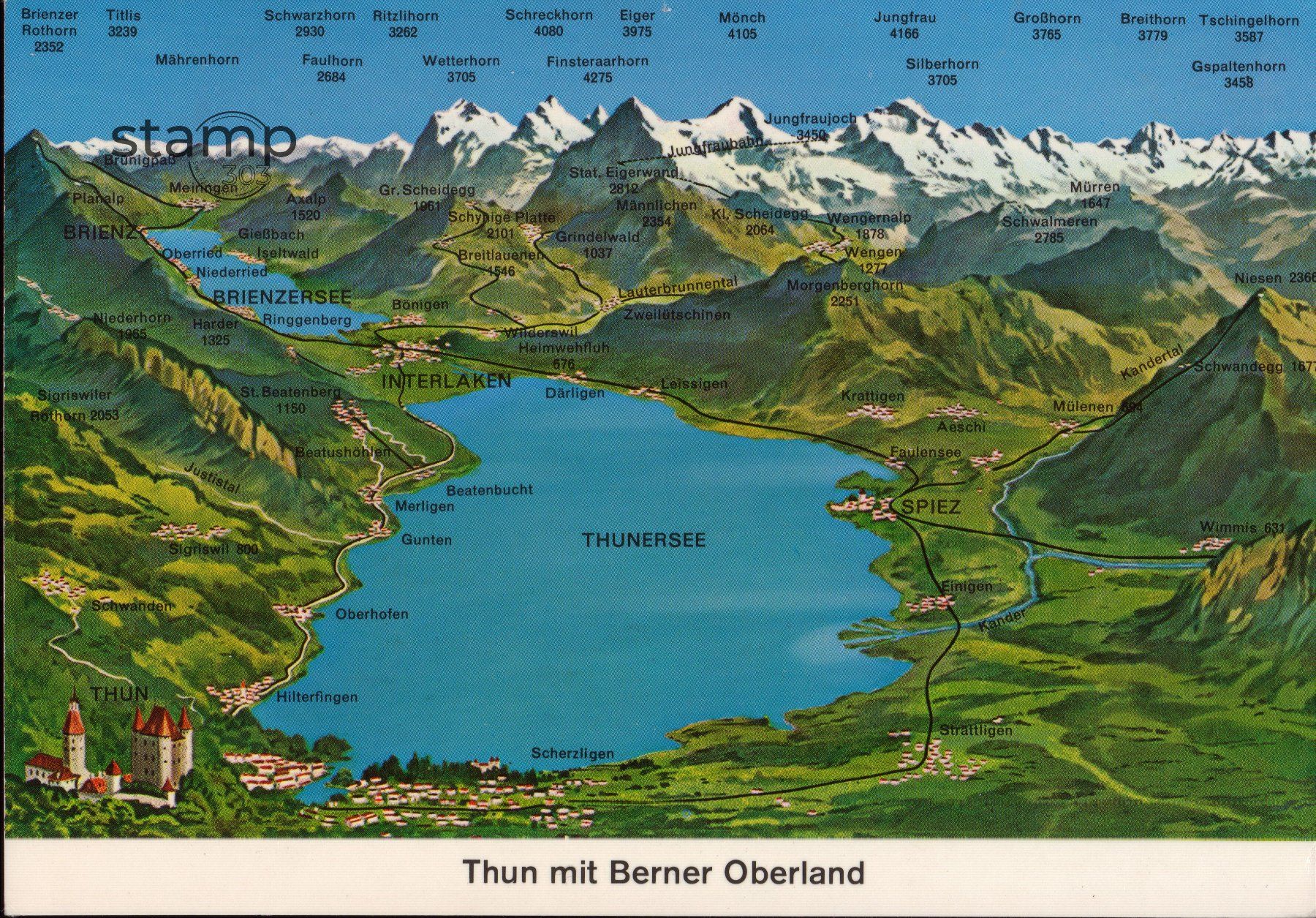 Cartoline postali: 1979 AK Thun mit Berner Oberland Panorama – Usato da Eggersriet venduto da stamp303