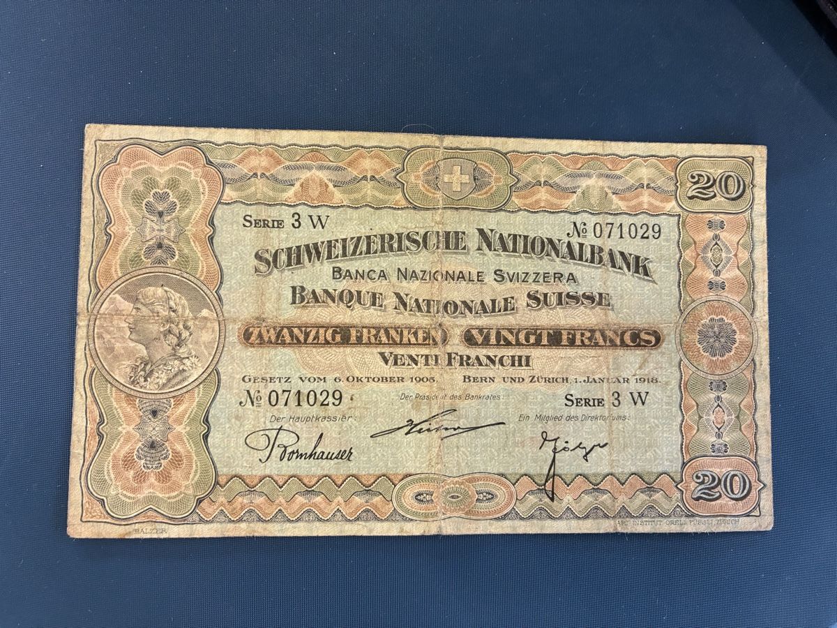 Banconote: 20 Franken 1918 – Usato da Dällikon venduto da Woldbanknoten 1