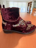 Stiefel, Samt, Bordeauxrot, Stickerei, Pailletten, Gr. 38 👢
