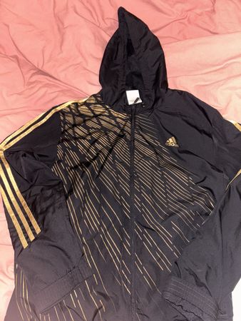 Vintage Adidas Windbreaker Jacke, Schwarz Gold