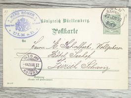 TR13 Carte Postale + Timbre Allemagne / Württemberg 1897