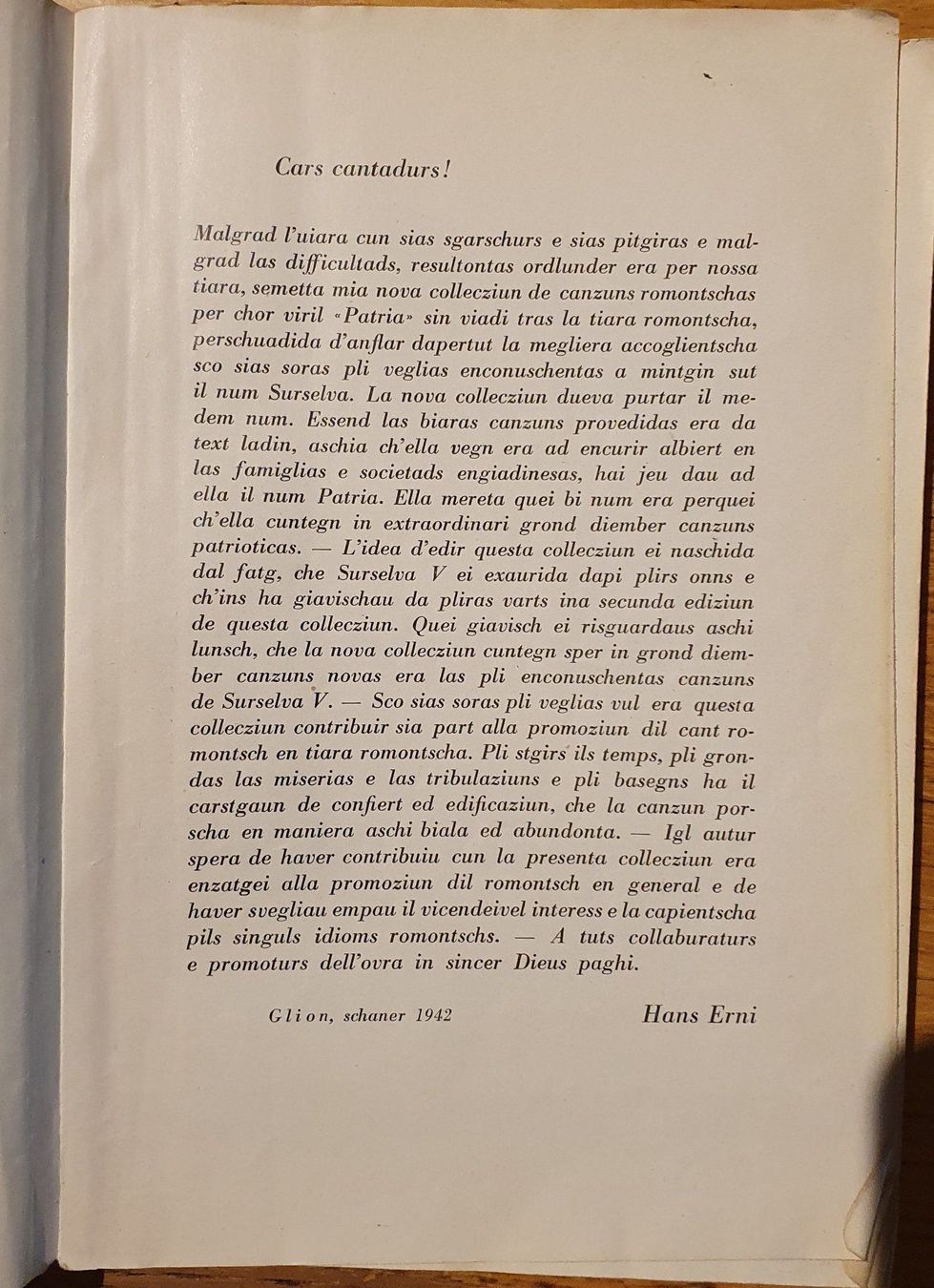 Libri: Patria - Collecziun de canzuns, 1942 – Usato da Zürich venduto da Vesco01 2