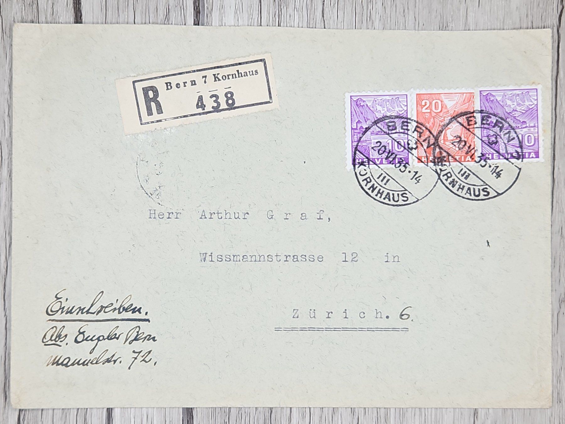Tutti i francobolli: CL13 Enveloppe + Timbre Suisse 1935 – Usato da Cousset venduto da Patrick_Collections