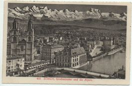 ZÜRICH Grossmünster und die Alpen - Festumzug, Tram