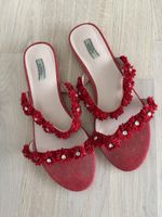 Rote Sommer Sandalen, Gr. 38, mit Blumen Applikationen