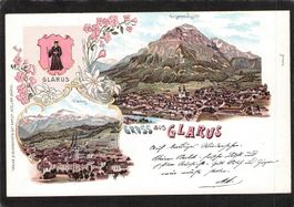 Litho : Gruss aus Glarus , gel. 1899