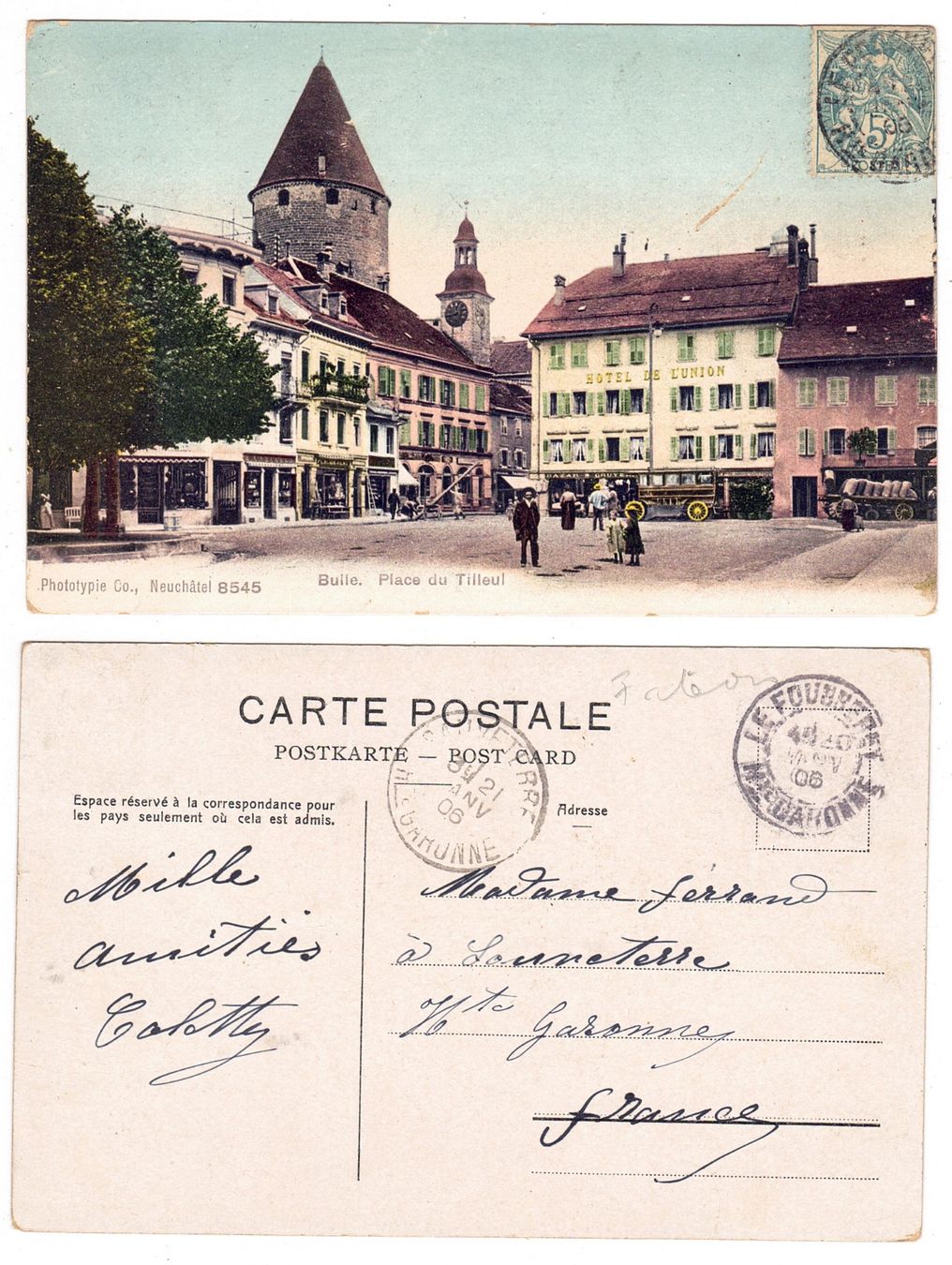 Cartoline postali: Bulle, Place du Tilleul – Usato da La Tour-de-Peilz venduto da amjust