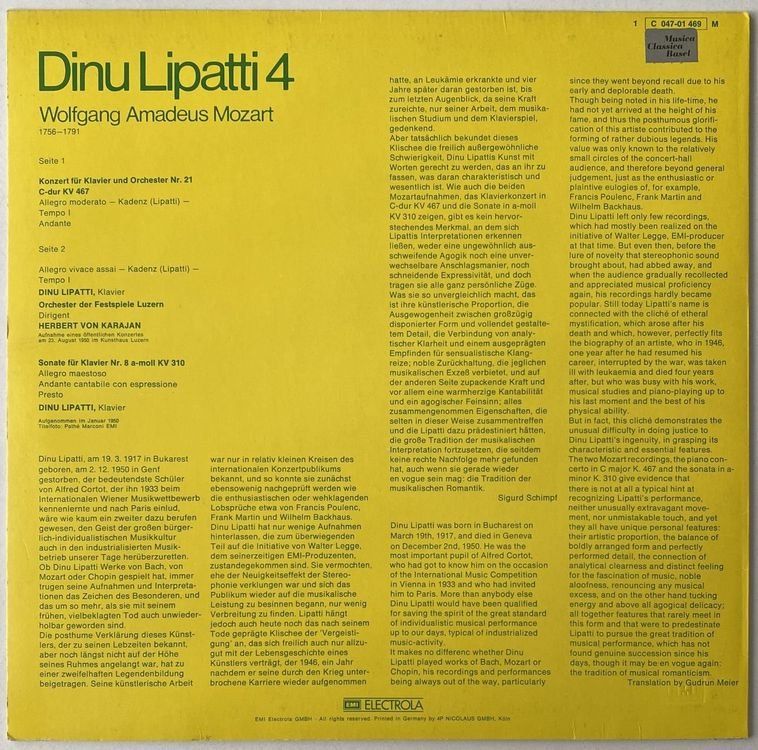 Schallplatten: Mozart, Dinu Lipatti 4 – Gebraucht aus Flums von Empe1 1