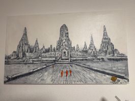 Gemälde Tempel Mönche Thailand auf Leinwand Unikat 120x70