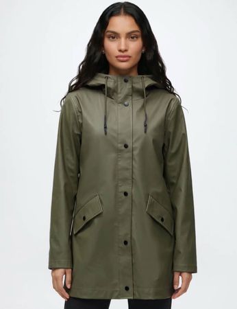 Regenjacke Damen olivgrün mit Kapuze guter Zustand