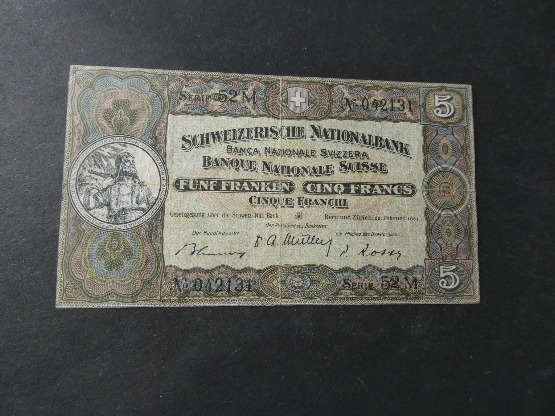 Banconote: Schweiz 1951, 5 Franken – Usato da Hinterforst venduto da Rohusri