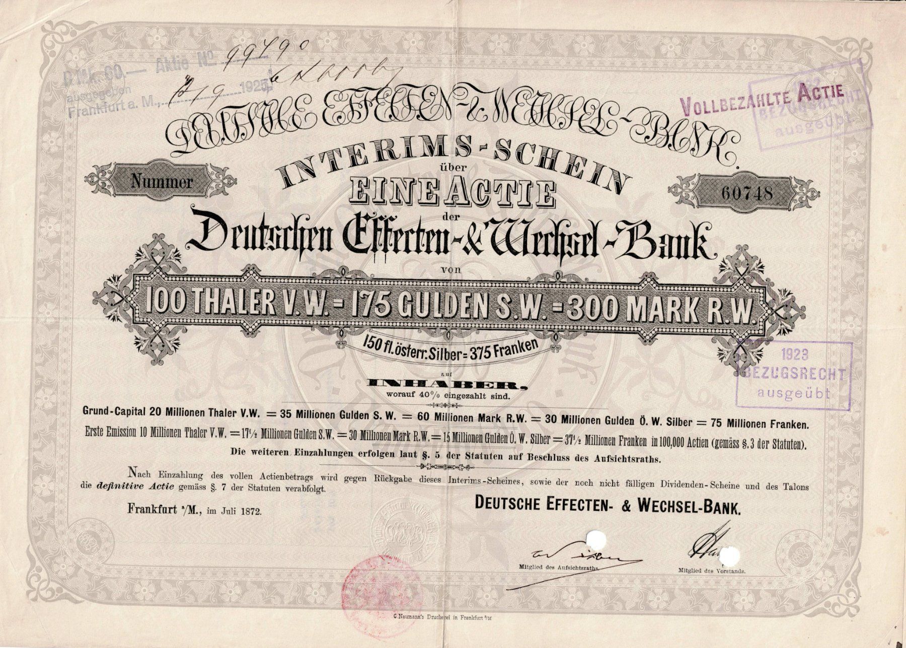 Dokumente: Deutsche Effecten- & Wechsel-Bank – Gebraucht aus Ittigen von hiwepa