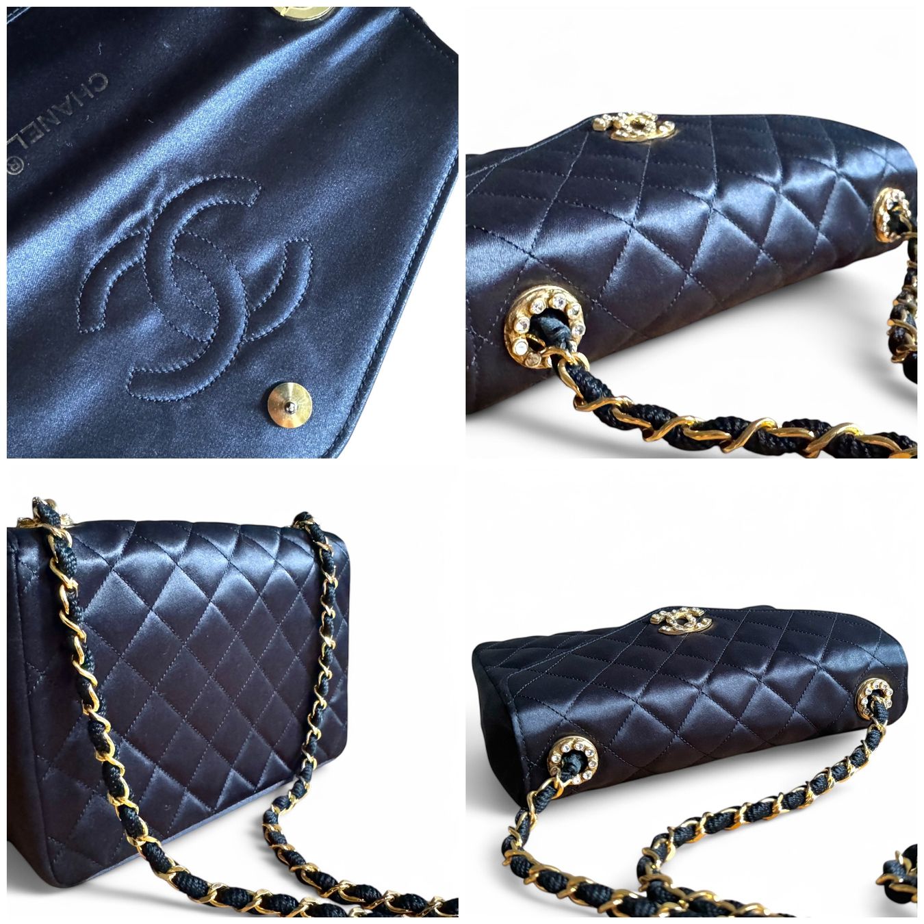Chanel Borse da donna: Chanel Satin Rhinestone Chain Sac Tasche – Usato da Kriens venduto da hannaandkiko 9