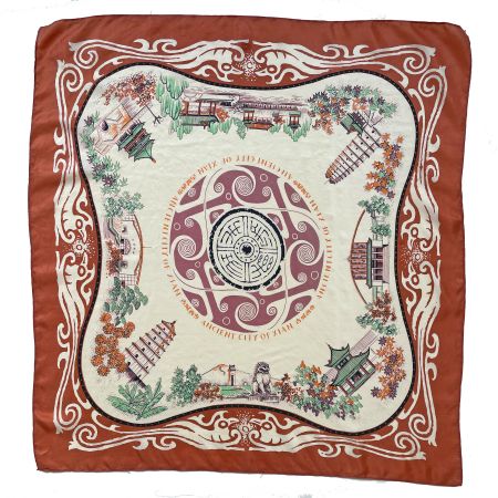 Foulard Seide ancient city Xian China VINTAGE 1950s