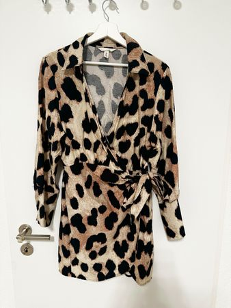 H&M Wickelkleid Leo-Muster braun schwarz Grösse -neu
