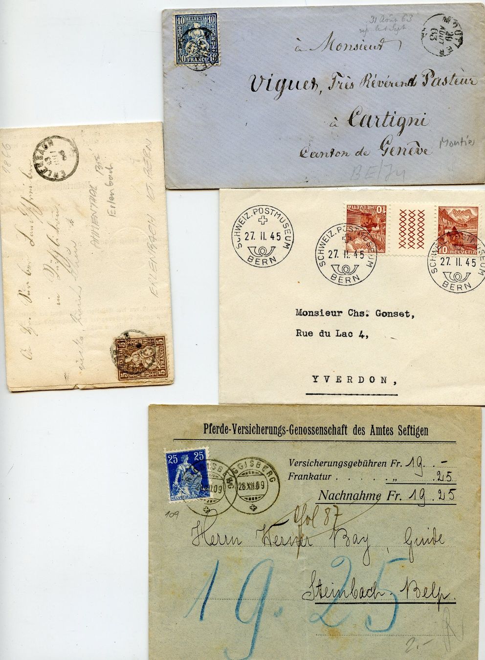 Tutti i francobolli: 7 Briefe Kanton Bern ab Sitzende Helvetia – Usato da Steffisburg venduto da Charlamov 1