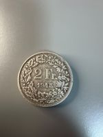2 Fr. 1945 Münze Silber guter Zustand