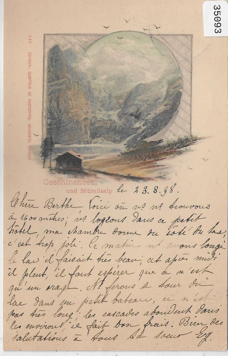 Cartoline postali: Oeschinensee und Blümlisalp - Litho 1898 – Usato da Ettingen venduto da Kartenplanet