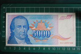 currency banknote jugoslavija 5000 dinara 1994
