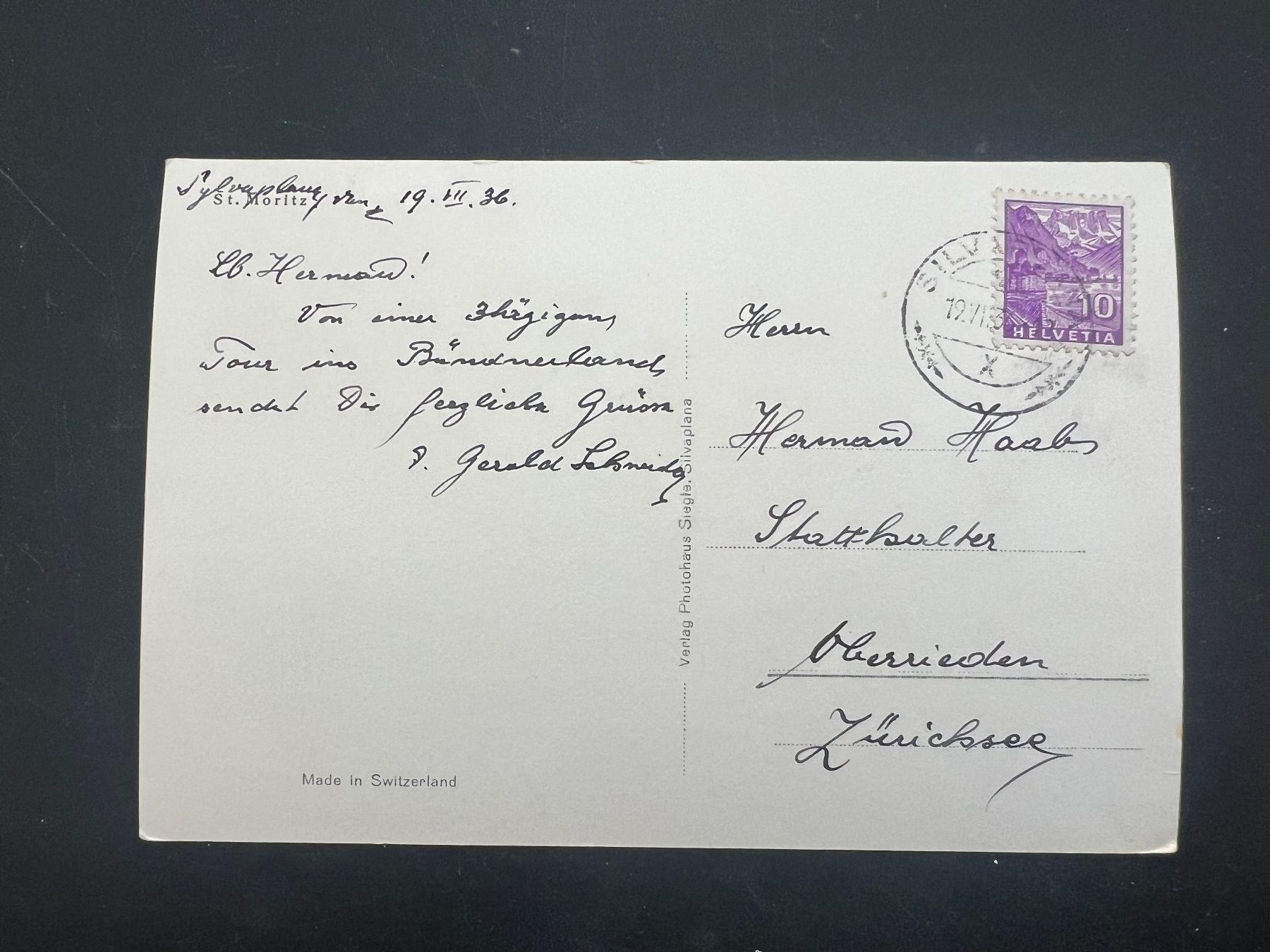 Cartoline postali: St. Moritz  1936 Ansichtskarte    (V293) – Usato da Hinwil venduto da Sidi4 1