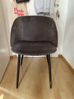 Velvet Dining Chair Dark Grey Metal Legs