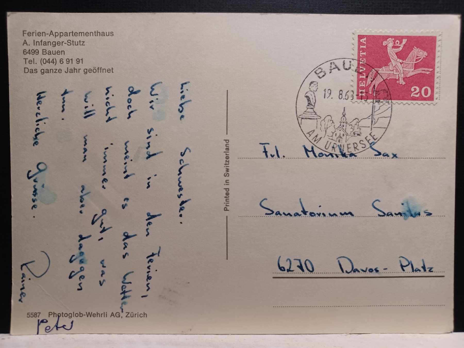 Cartoline postali: Gemeinde Bauen, am Urnersee gestempelt, 1963 – Usato da Aarau Rohr venduto da mgvw 1