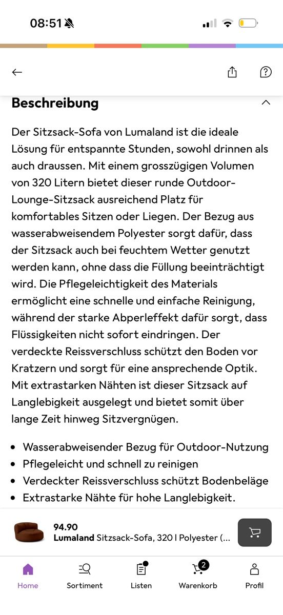 Poltrone: Sitzsack-Sofa Braun – Nuovo (secondo la descrizione) da Amriswil venduto da SAL333 3