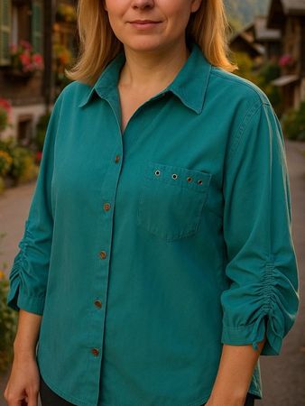 ❤️ Türkis Bluse in Velours Optik Gr. 52 plussize Herbst