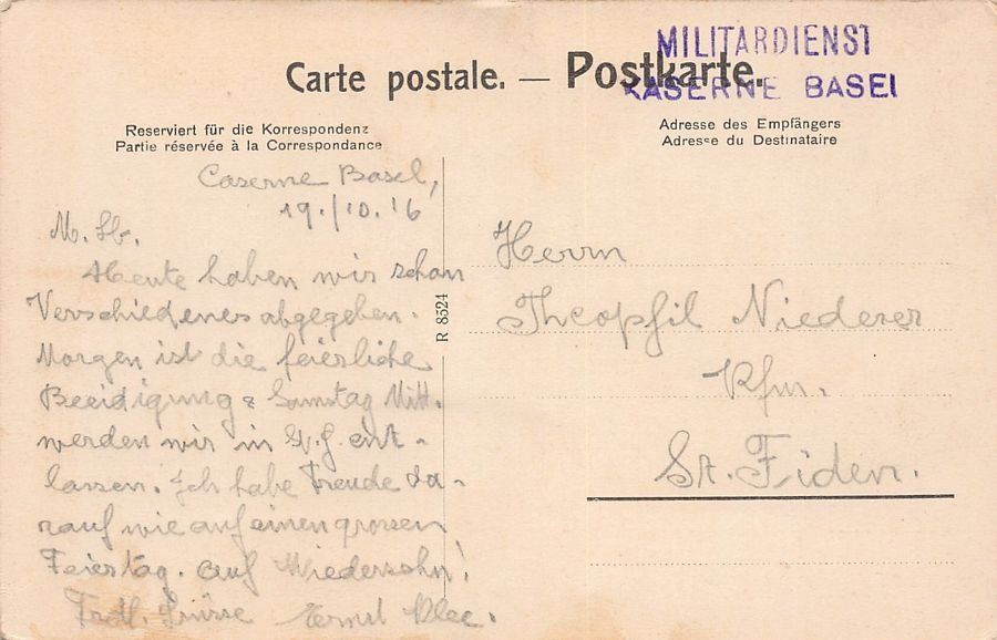 Cartoline postali: Basel, Strassburger Denkmal gel. 1916 Feldpost KASERNE BASEL – Usato da Frauenfeld venduto da POML 1