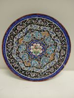 Vintage Emaille auf Kupfer Teller Handbemalt Ø 15cm Vogel