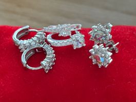 Set Nr 1 Luxus Silber Zirkonia 3 Ohrstecker Creolen