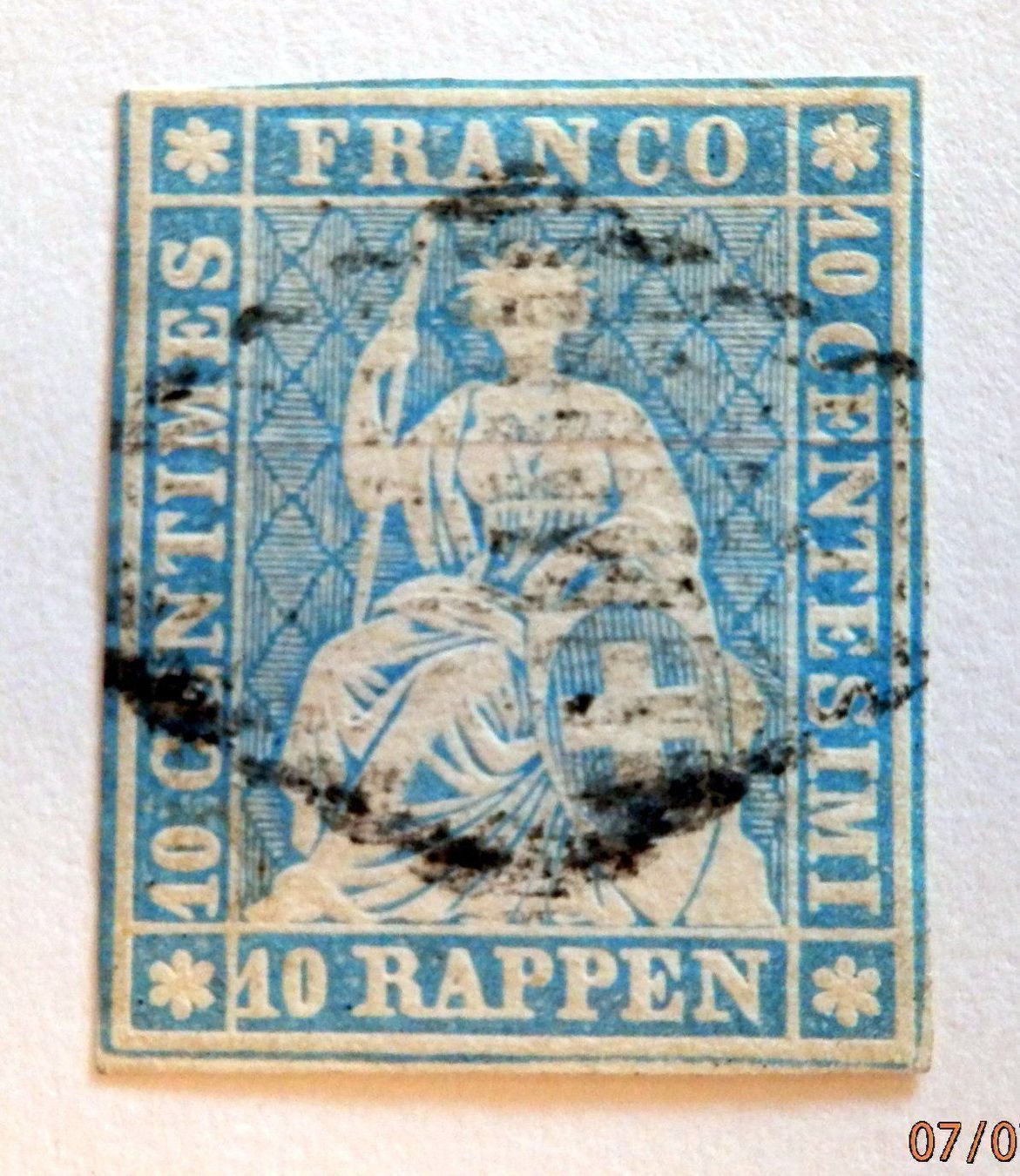 Alle Briefmarken: Strubel, ZNr.23Ca mit schwarzer  eidg. R – Gebraucht aus Ueberstorf von dinbau