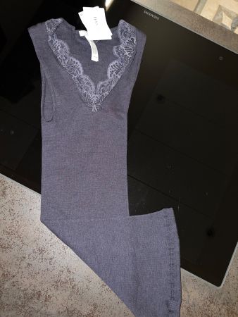 Unterhemd Hanro L Wolle Seide Black kaviar neu