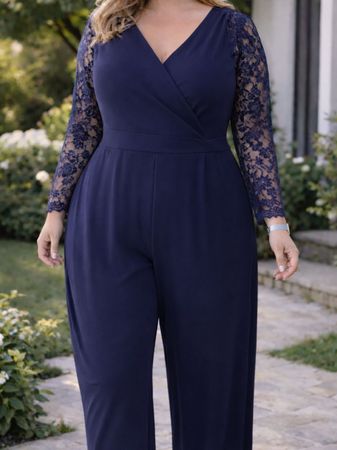 Eleganter Jumpsuit XL 44 46 Spitze Blau Abendlook 4000 Party