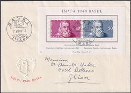 1948: W31 Ersttagsbrief IMABA-Block - SION. Kat: 120.- LUXUS