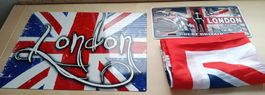 Deko Set London Blechschilder und Flagge