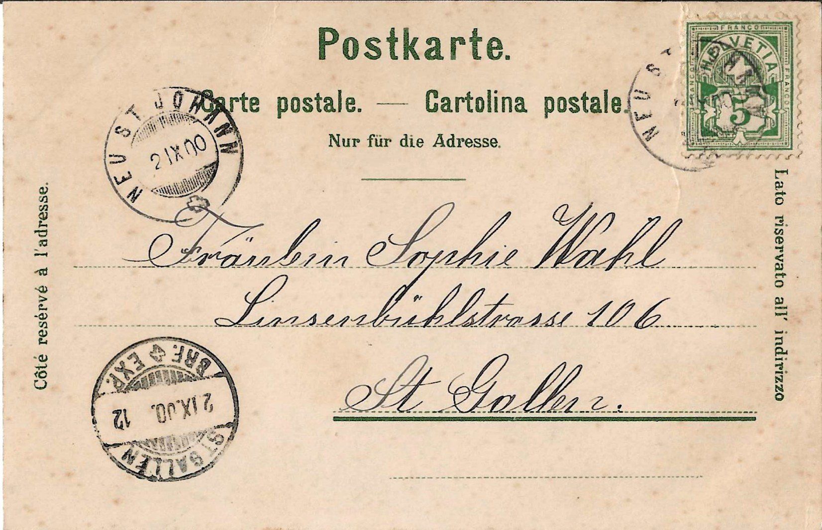 Cartoline postali: Karte Neu St. Johann 1900 – Usato da Zürich venduto da Philacat11 1