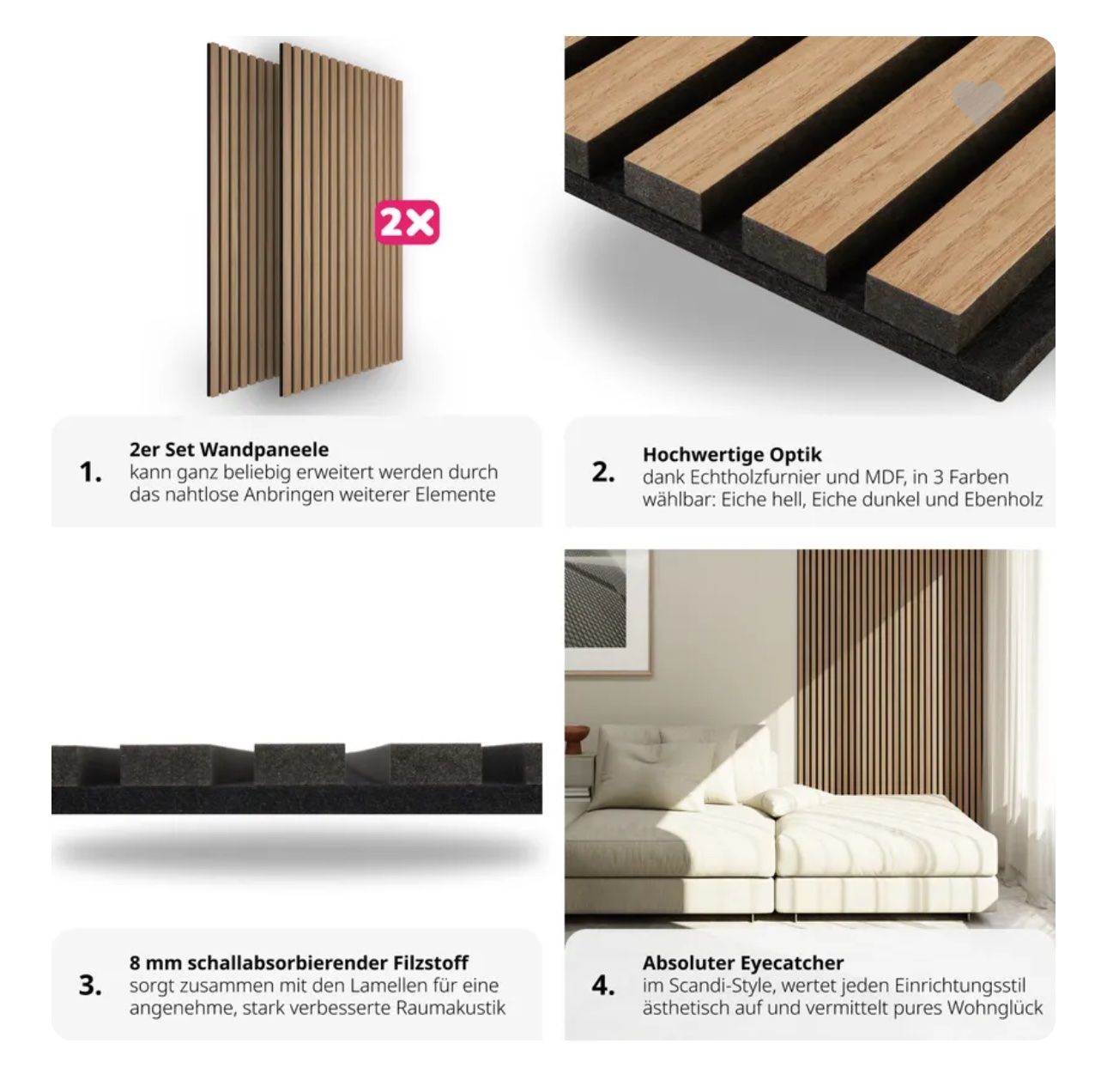 Altri accessori: neue 2er Set Akustikpaneele Sonic Wall Eiche hell – Nuovo e nell'imballaggio originale da Necker venduto da liq24 3